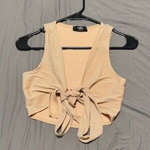 SHEIN Women's Gold Tie-Front Crop Top